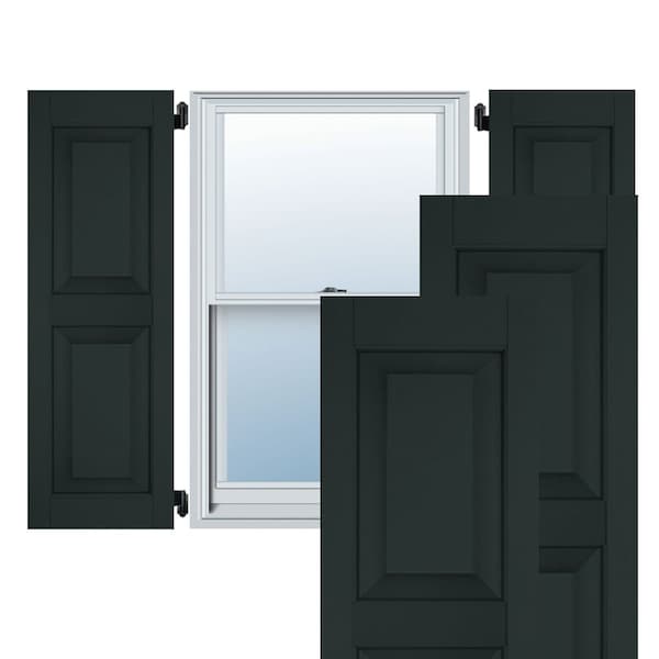 Ekena Millwork 12"W x 34"H Exterior Real Wood Pine Raised Panel Shutters, Black Forest Green PR RWR12X034DGP - main